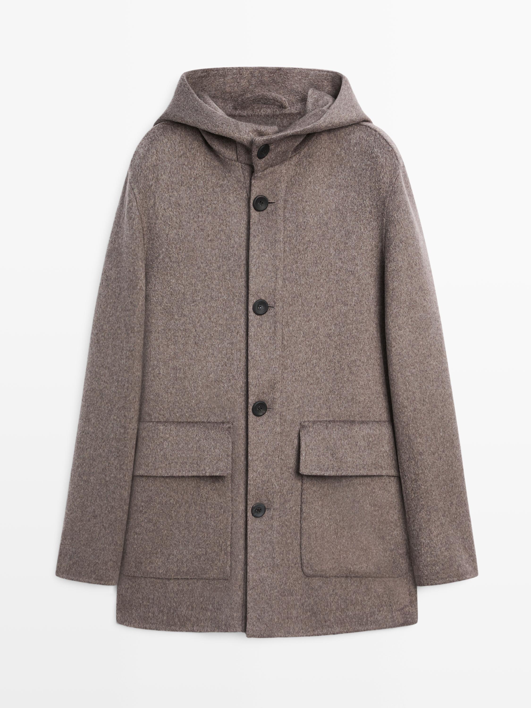 Short wool blend coat with hood